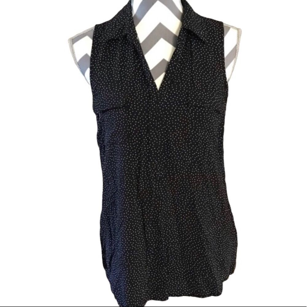 Spense Medium Sleeveless Top Black with White Dots